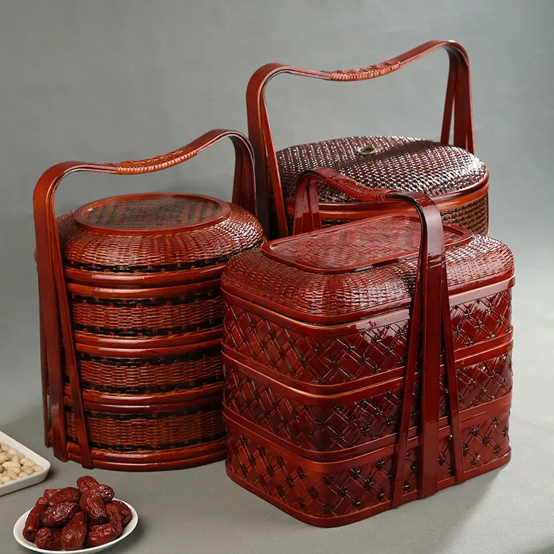 Bamboo Picnic Basket with Lid  - đánh giá và giá Snacks Food Hamper Basket