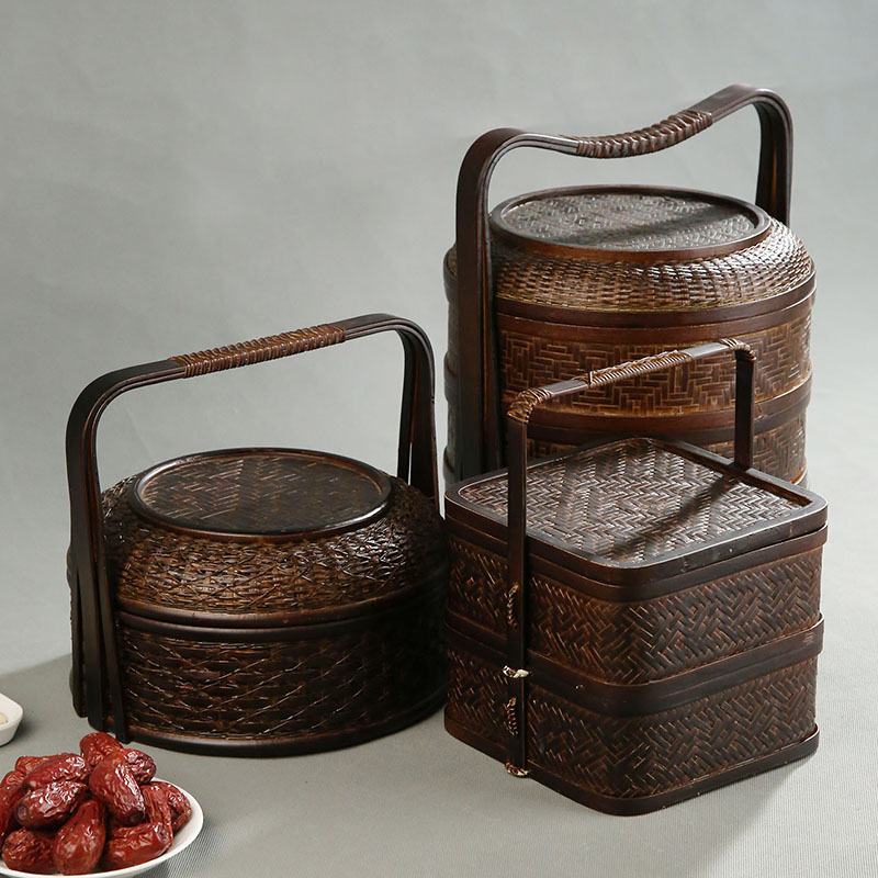 Bamboo Picnic Basket with Lid  - đánh giá và giá Snacks Food Hamper Basket