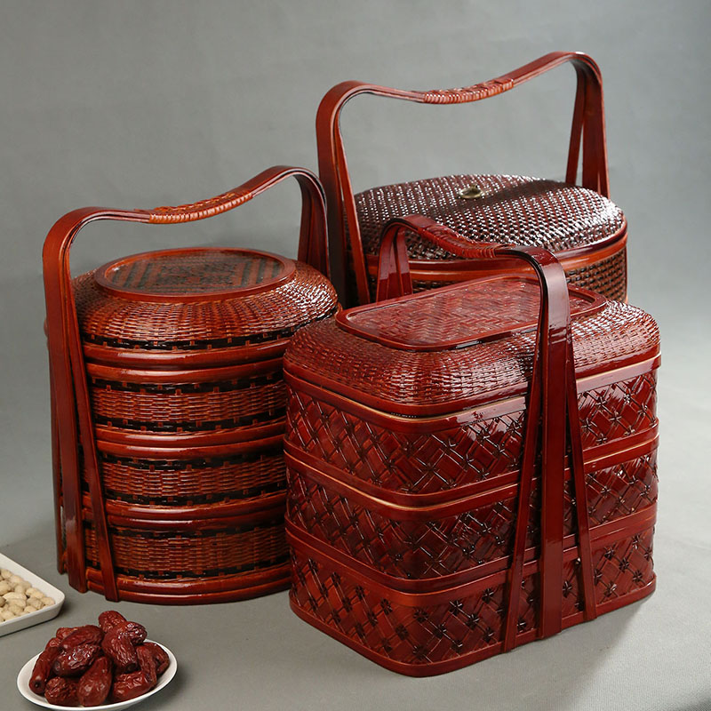 Bamboo Picnic Basket with Lid  - đánh giá và giá Snacks Food Hamper Basket